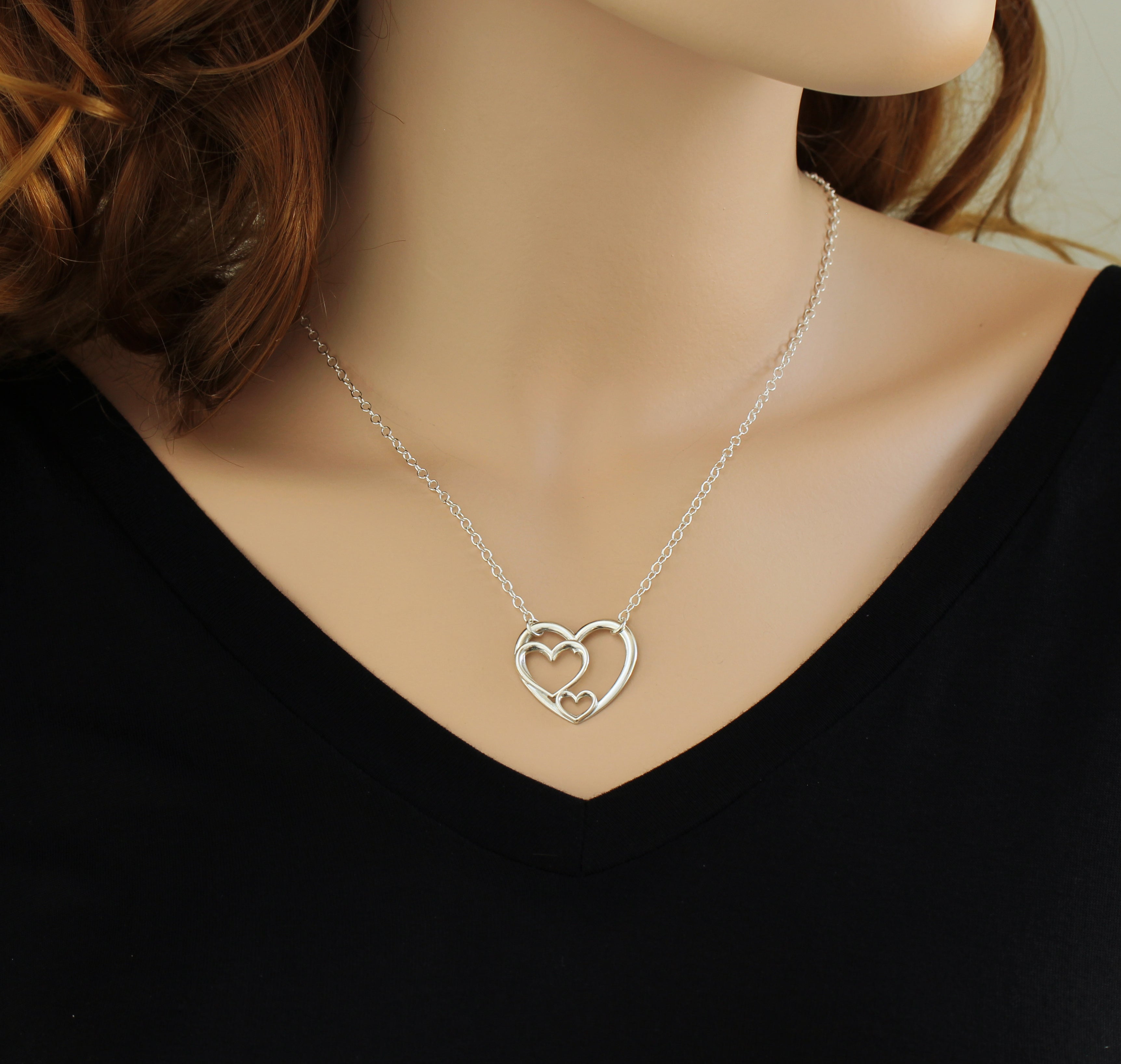 Mother's Day Gift Three Generations of Love Sterling Silver Heart Keepsake Necklace-Engravingift
