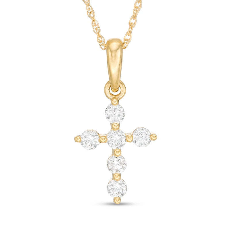 Mother's Day Gift 1/5 CT. T.W. Diamond Station Cross Pendant-Engravingift