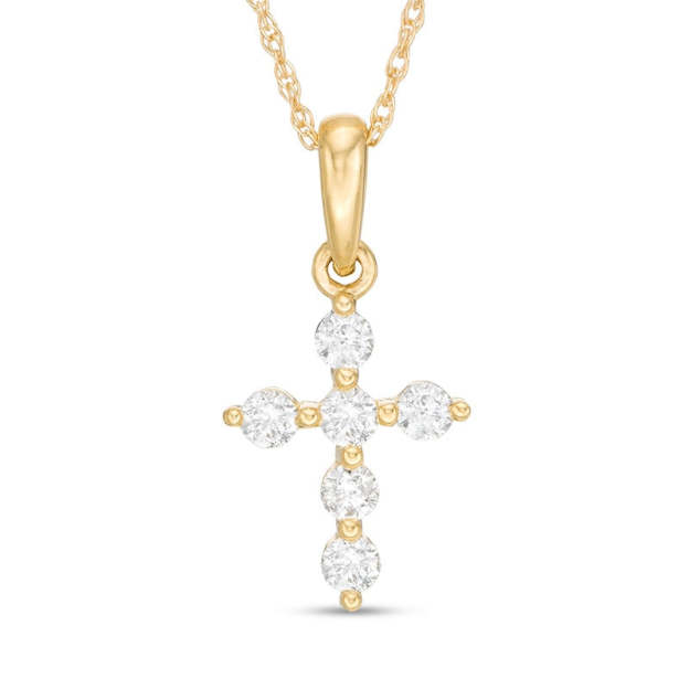 Mother's Day Gift 1/5 CT. T.W. Diamond Station Cross Pendant-Engravingift