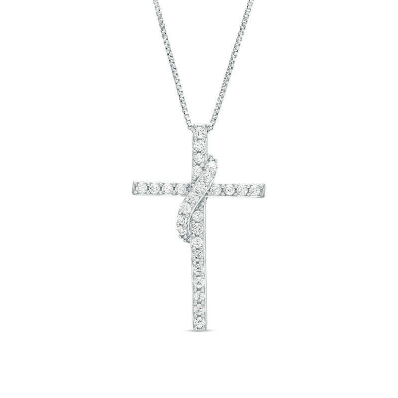 Mother's Day Gift 1/2 CT. T.W. Diamond Cross with Sash Pendant-Engravingift