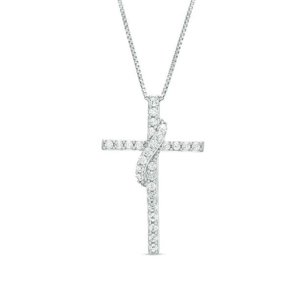 Mother's Day Gift 1/2 CT. T.W. Diamond Cross with Sash Pendant-Engravingift