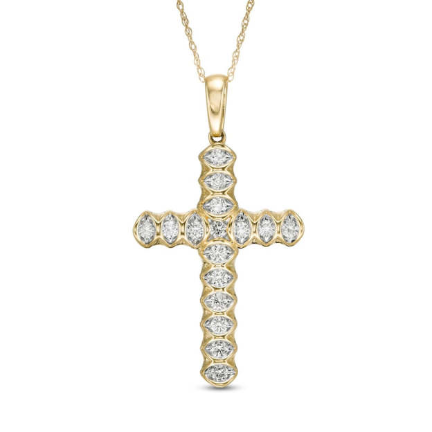 Mother's Day Gift 1/2 CT. T.W. Diamond Cross Pendant-Engravingift