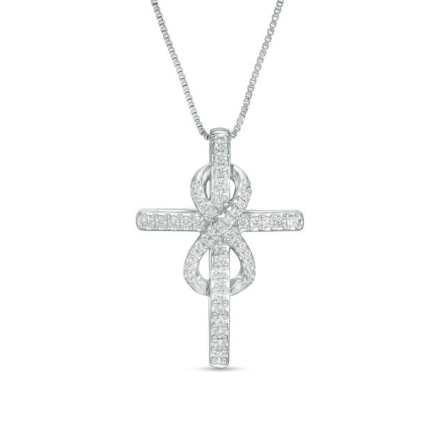 Mother's Day Gift 1/4 CT. T.W. Diamond Cross with Infinity Pendant-Engravingift