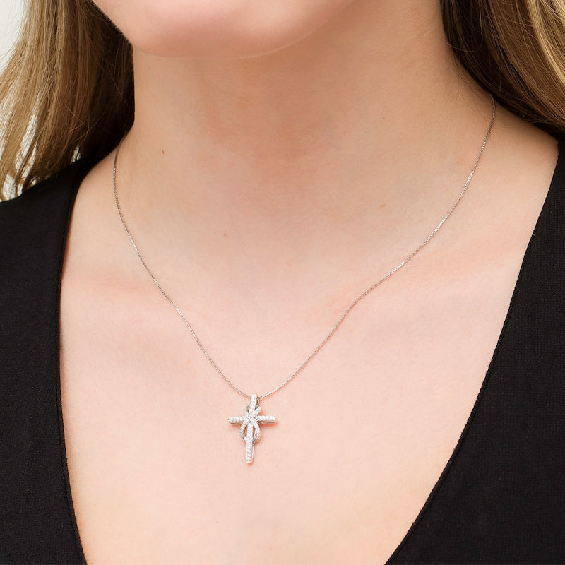 Mother's Day Gift 1/4 CT. T.W. Diamond Cross with Infinity Pendant-Engravingift