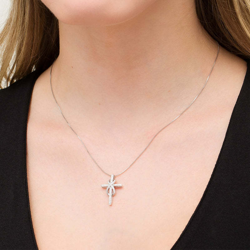 Mother's Day Gift 1/4 CT. T.W. Diamond Cross with Infinity Pendant-Engravingift