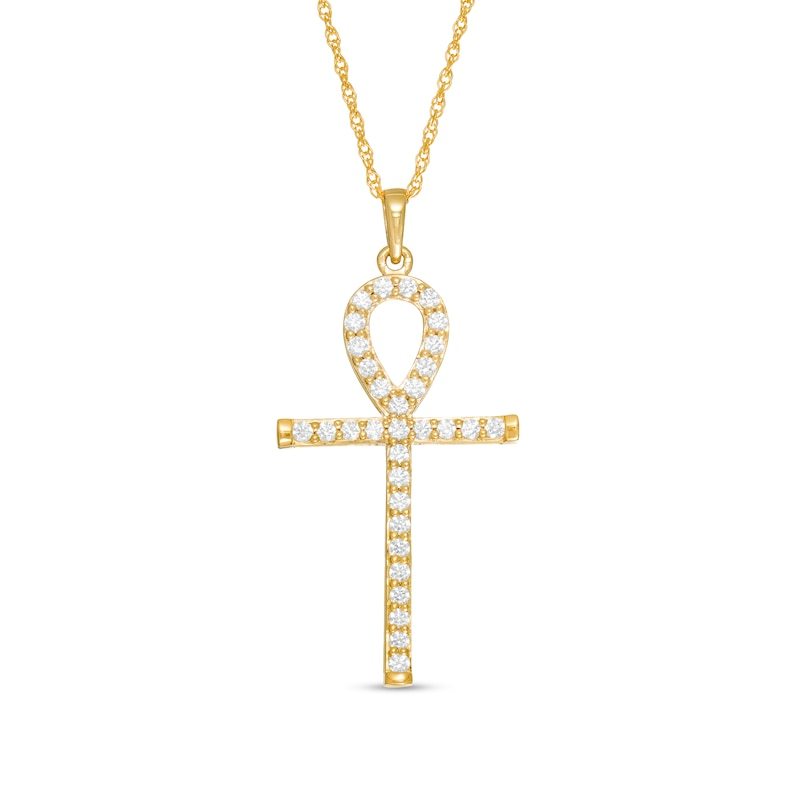 Mother's Day Gift 1/3 CT. T.W. Diamond Ankh Cross Pendant-Engravingift