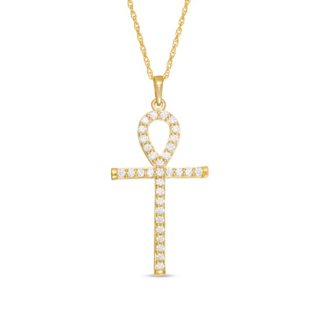 Mother's Day Gift 1/3 CT. T.W. Diamond Ankh Cross Pendant-Engravingift