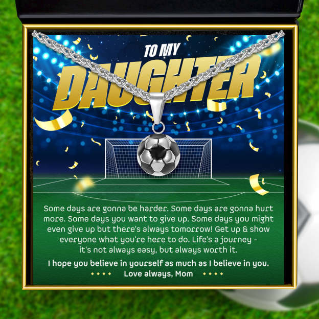 Mother's Day Gift To My Daughter, Love Mom (Motivational Sports Card) - Soccer/ Football Necklace Gift Set-Engravingift