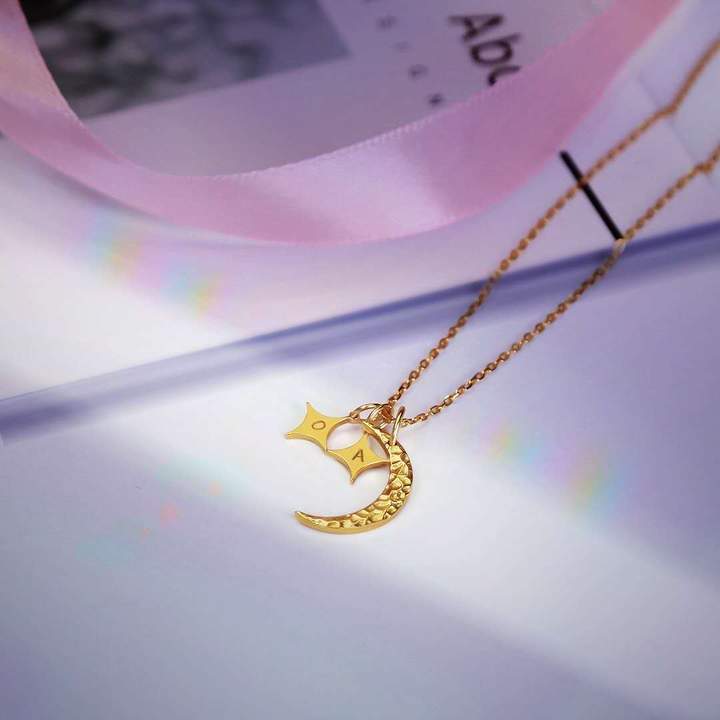 Mother's Day Gift Moon and Stars initials Necklace-Engravingift