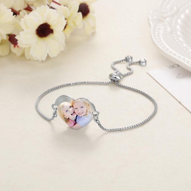 Mother's Day Gift Custom Bracelets with Heart Photo Personalized Bracelet with Engraving-Engravingift