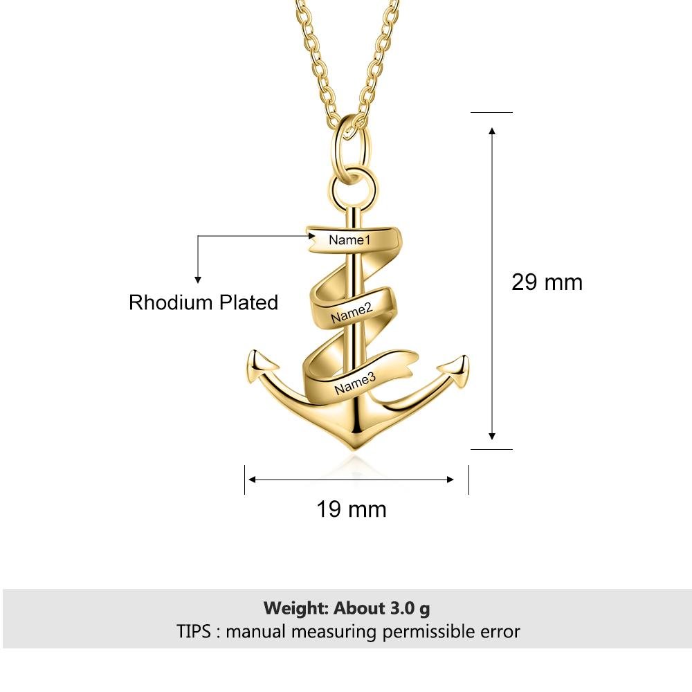 Mother's Day Gift Men's Anchor Pendant Necklace Personalized Names-Engravingift