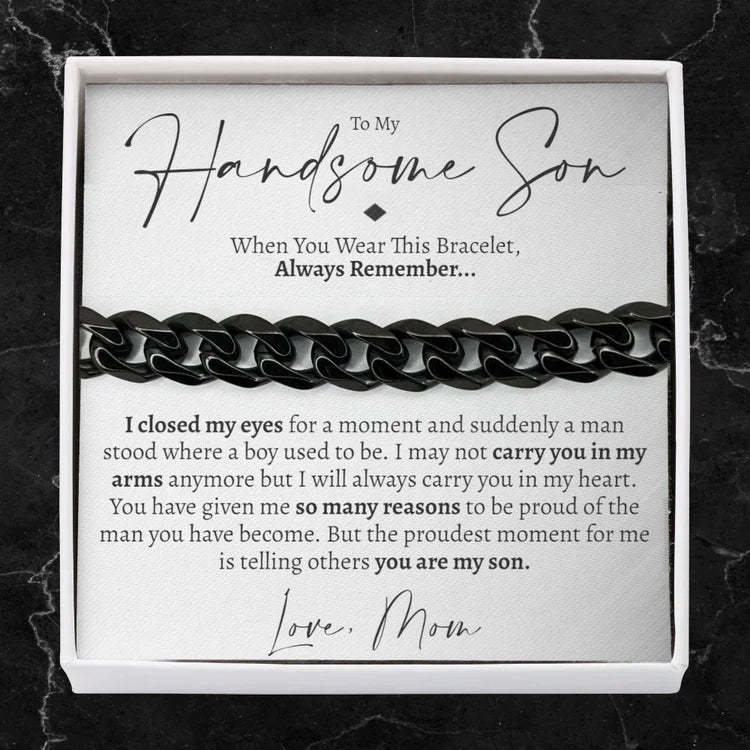 Mother's Day Gift To My Handsome Son Cuban Chain Bracelet Stainless Steel Bracelet Warm Gift "I Love You Always and Forever"-Engravingift