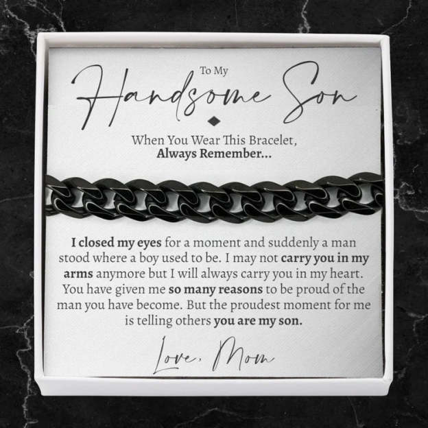 Mother's Day Gift To My Handsome Son Cuban Chain Bracelet Stainless Steel Bracelet Warm Gift "I Love You Always and Forever"-Engravingift