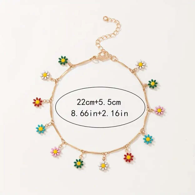 Mother's Day Colorful Oil Flower Tassel Pendant Single-layer Anklet Boho Style Ankle Bracelet-Engravingift