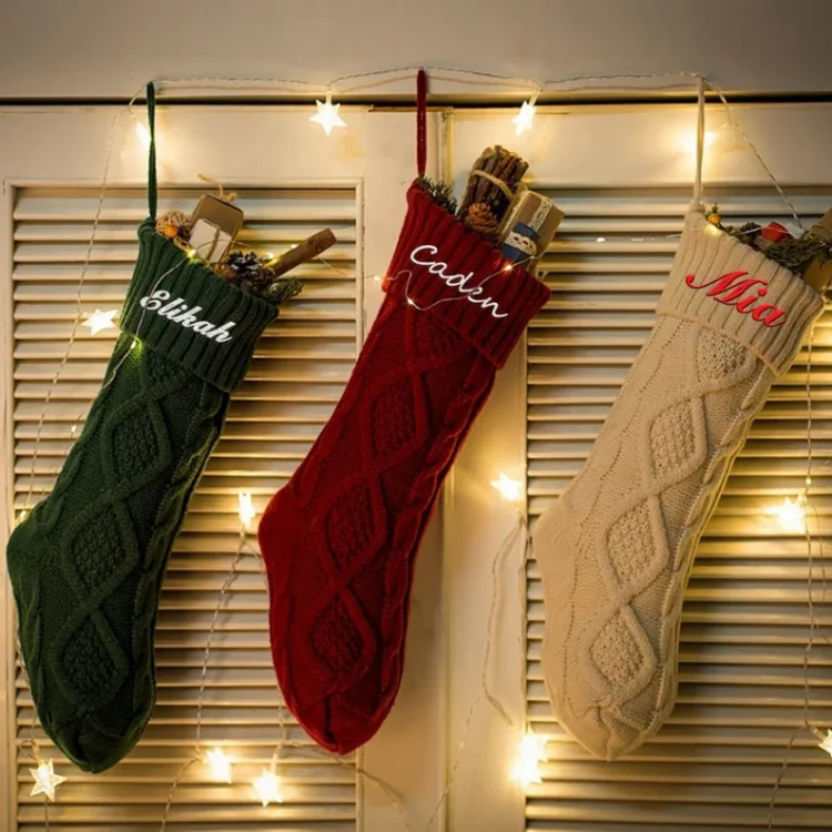 Christmas Needlepoint Stockings Personalized Name Knitting Stockings Decoration