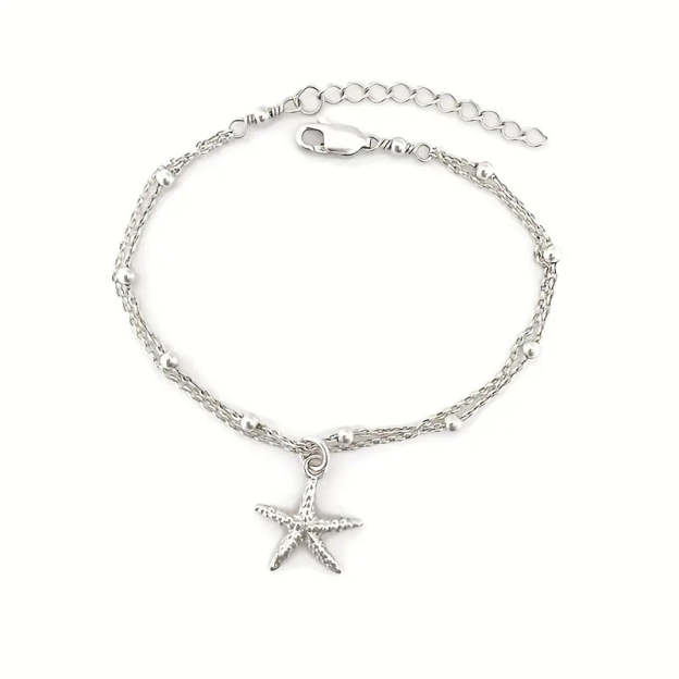Mother's Day Starfish Shape Pendant Thin Chain Anklet Adjustable Beach Wedding Ankle Bracelet Jewelry-Engravingift
