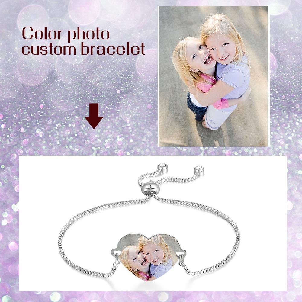 Mother's Day Gift Custom Bracelets with Heart Photo Personalized Bracelet with Engraving-Engravingift