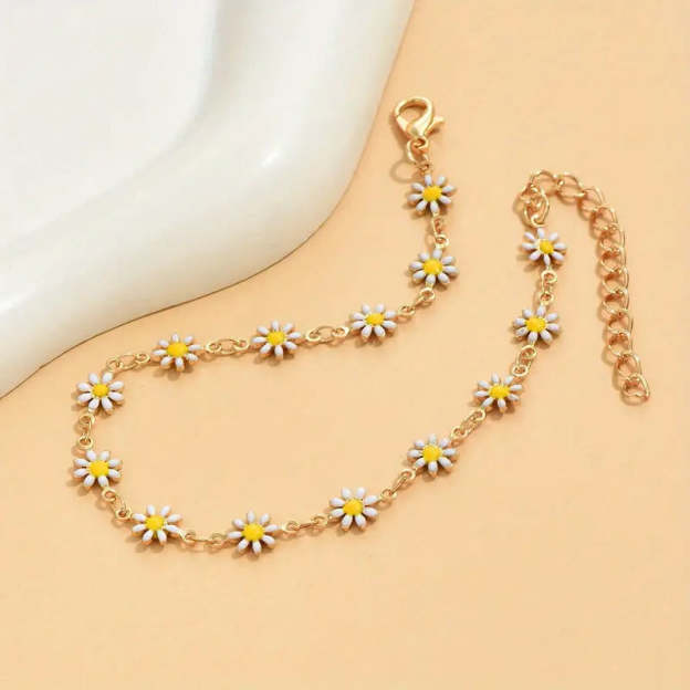 Mother's Day Oil Flower Beads Chain Anklet Alloy Ankle Bracelet-Engravingift