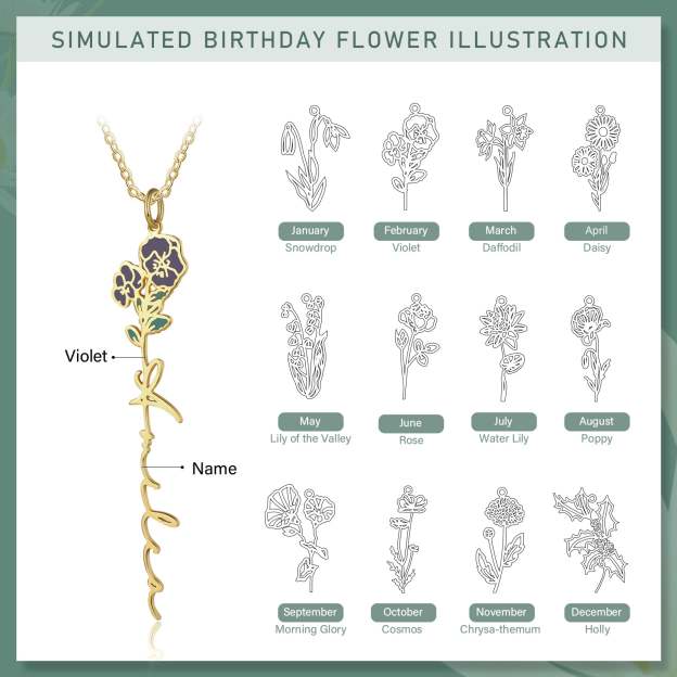 Mother's Day Gift Violet Name Necklace Custom February Birth Flower Necklace for Her-Engravingift