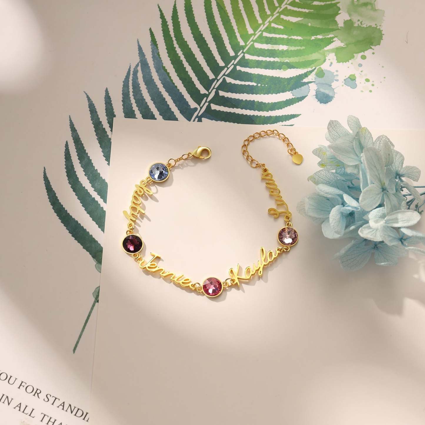 Mother's Day Gift Personalized Name Bracelets Custom 4 Birthstones Gift for Her-Engravingift