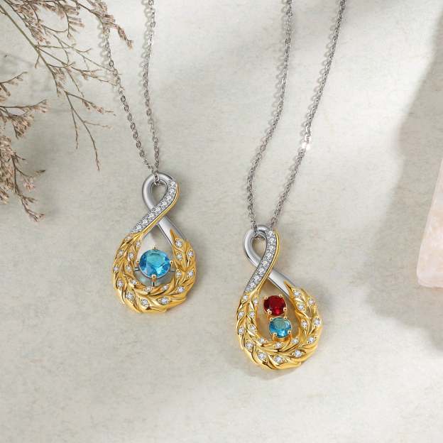 Mother's Day Feather Inifinity Necklace with 1 Birthstone Birthday Anniversary Gift for Mother Wife-Engravingift