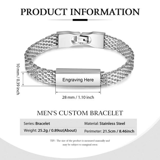 Christmas Gift Personalized Herringbone Bracelet Engraved Text for Men