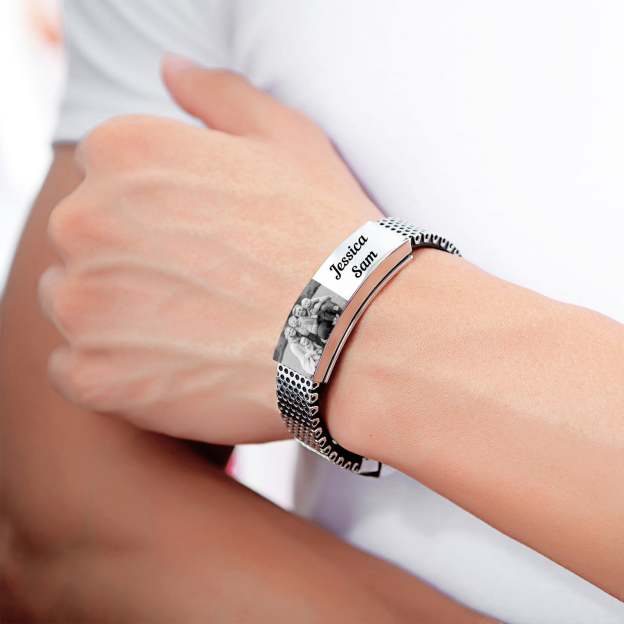 Christmas Gift Personalized Photo Bracelet Engraved Name Stainless Steel Bracelet