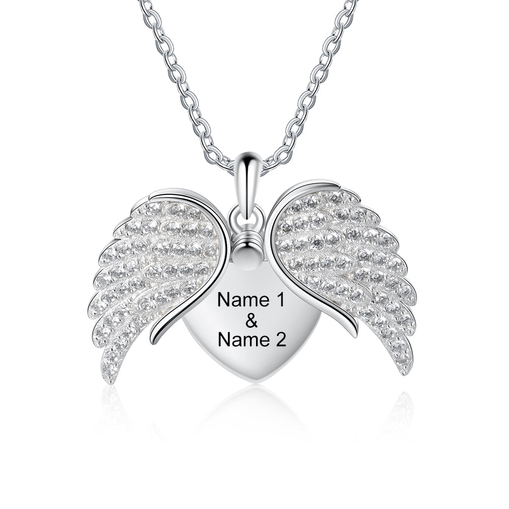 Mother's Day Gift Guardian Angel Wings Necklace with Angel Locket Heart Necklace-Engravingift