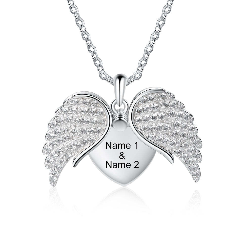 Mother's Day Gift Guardian Angel Wings Necklace with Angel Locket Heart Necklace-Engravingift
