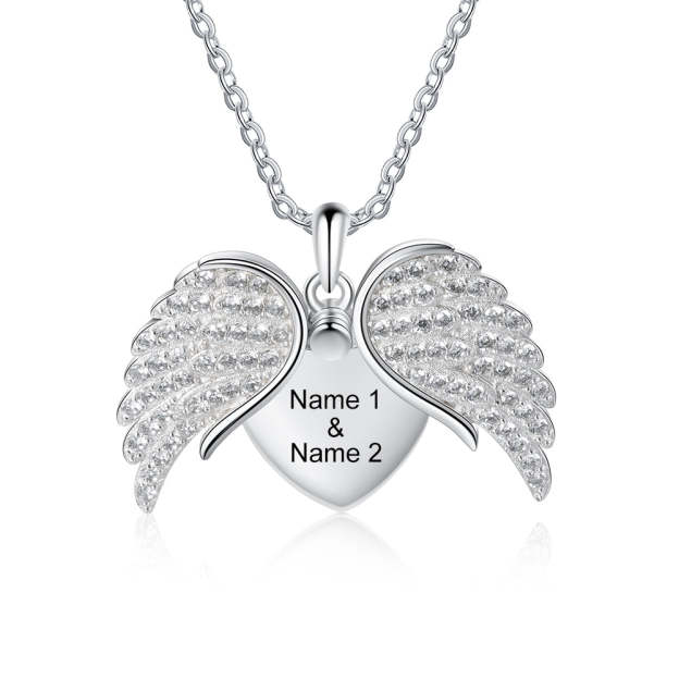 Mother's Day Gift Guardian Angel Wings Necklace with Angel Locket Heart Necklace-Engravingift
