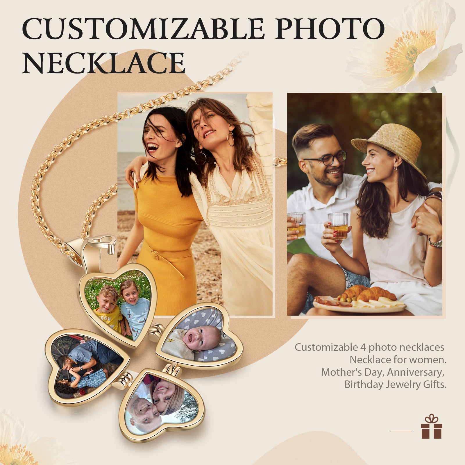 Christmas Gift Personalized Four Leaf Clover Photo Necklace Folding Vintage Locket Necklace