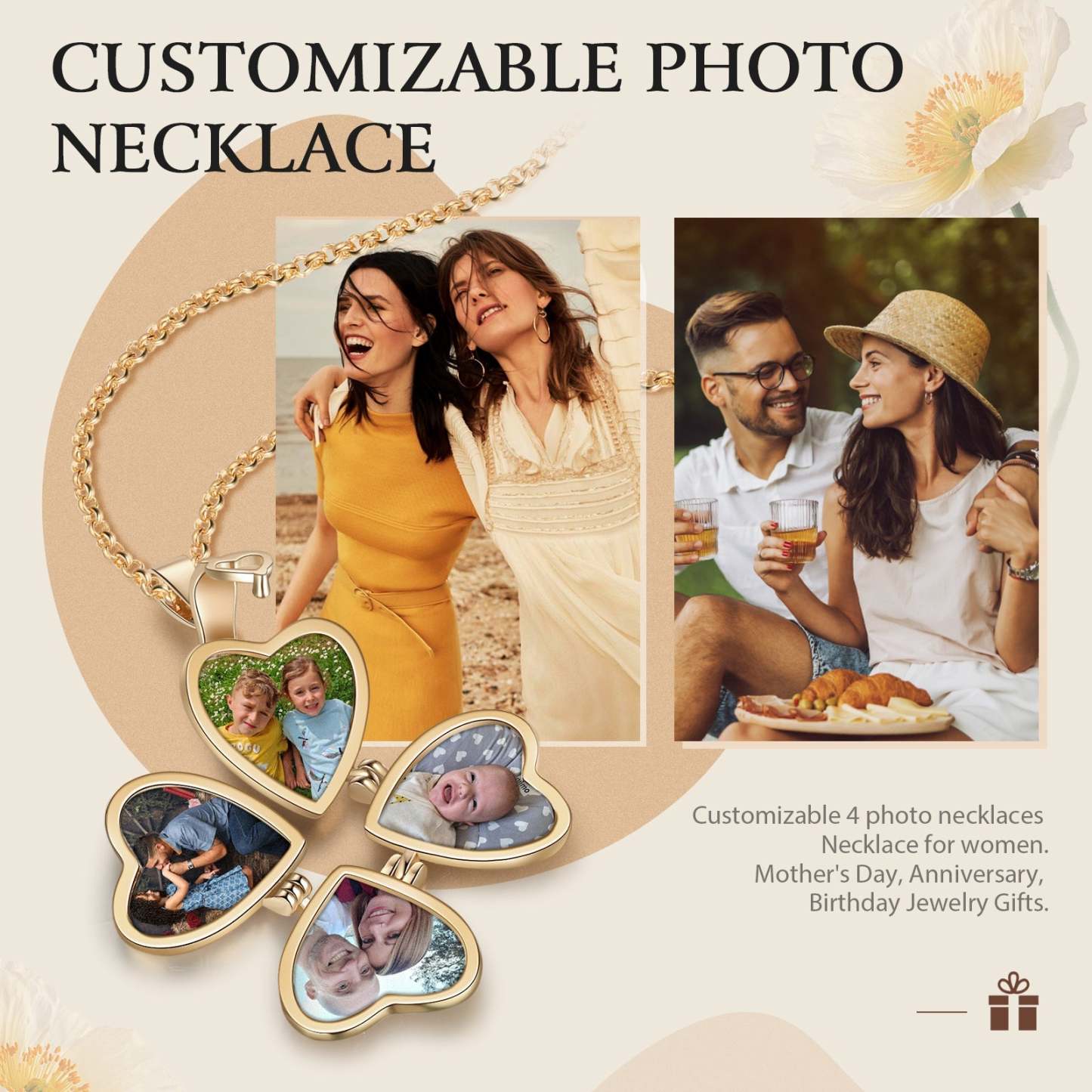 Christmas Gift Personalized Four Leaf Clover Photo Necklace Folding Vintage Locket Necklace