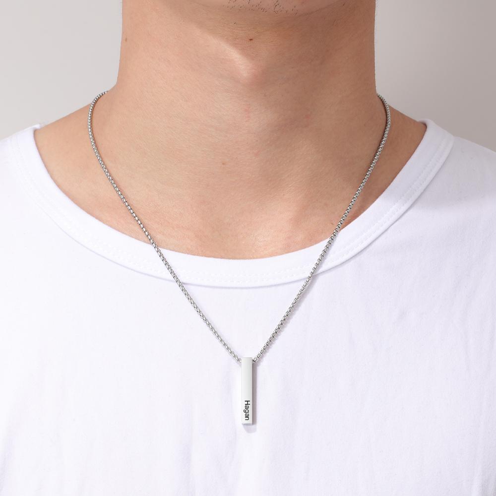 Men Bar Necklace Personalized 3D Bar Name Necklace in Gold