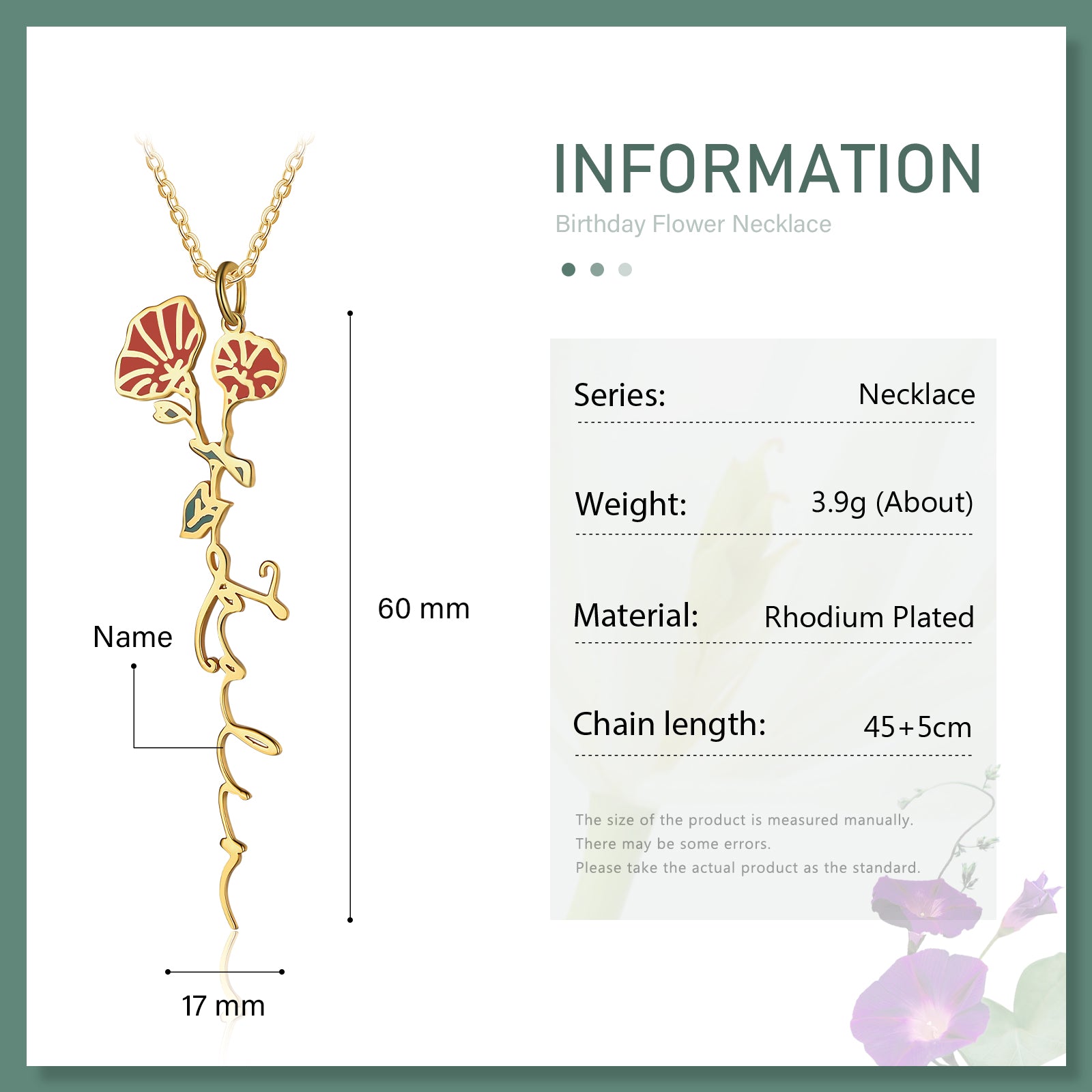 Mother's Day Gift Morning Glory Name Necklace Custom September Birth Flower Necklace for Her-Engravingift