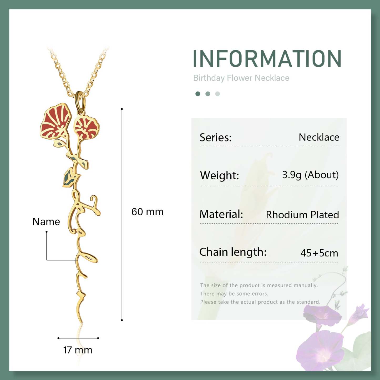 Mother's Day Gift Morning Glory Name Necklace Custom September Birth Flower Necklace for Her-Engravingift