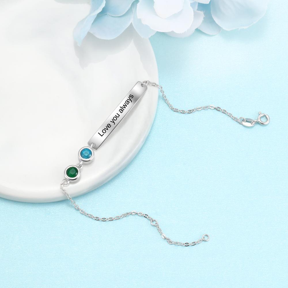Mother's Day Gift Bracelet with 2 Birthstones Bar Necklace Engraved Names Personalized Bracelets-Engravingift