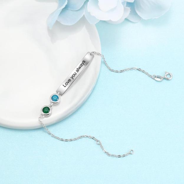 Mother's Day Gift Bracelet with 2 Birthstones Bar Necklace Engraved Names Personalized Bracelets-Engravingift