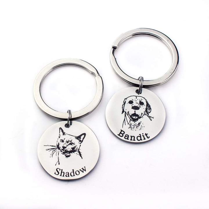 Mother's Day Gift Actual Pet Portrait Key Chain 25mm Round Disc Keychain-Engravingift