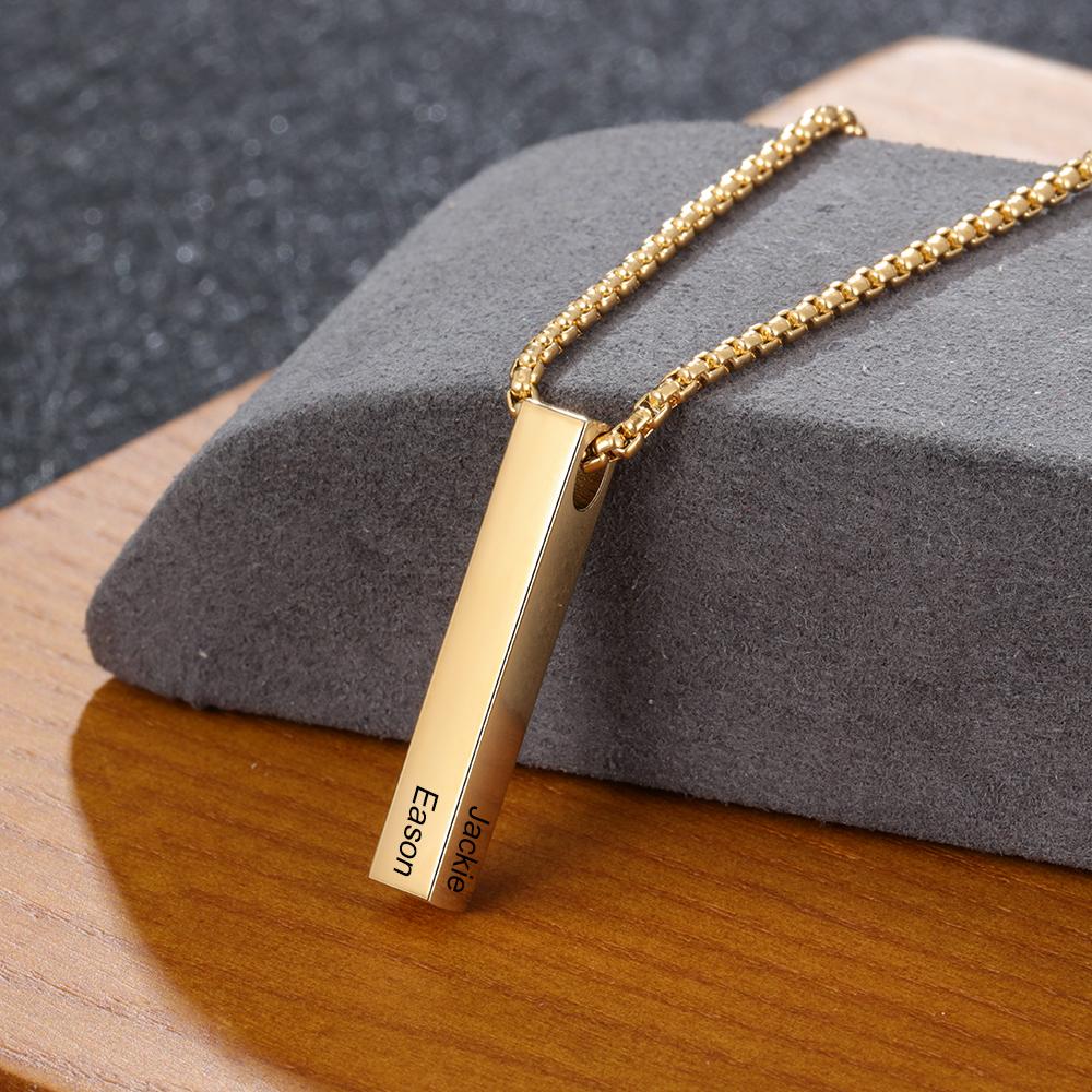 Men Bar Necklace Personalized 3D Bar Name Necklace in Gold