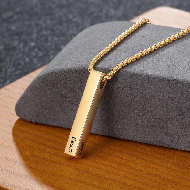 Men Bar Necklace Personalized 3D Bar Name Necklace in Gold