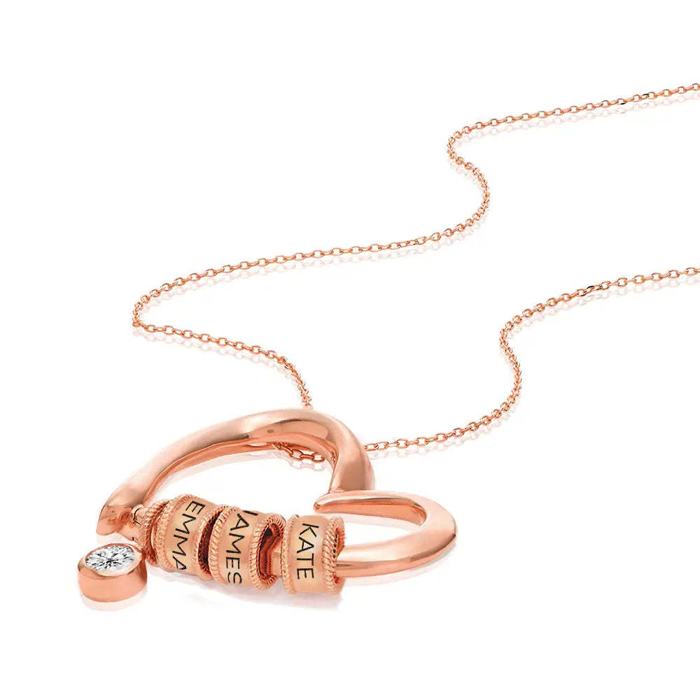 Mother Gift Charming Heart Necklace with Engraved Beads