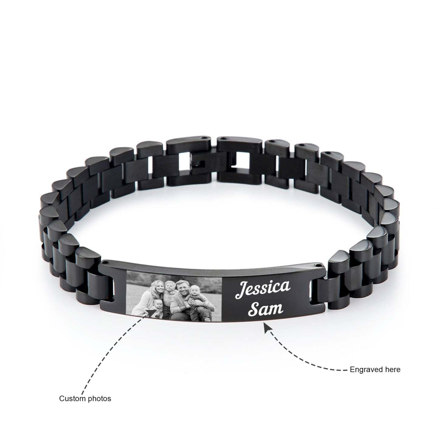 Christmas Gift Personalized ID Bar Bracelet with Name and Photo Bracelet Father's Day Gift