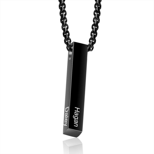 Men Bar Necklace Personalized 3D Bar Name Necklace in Gold