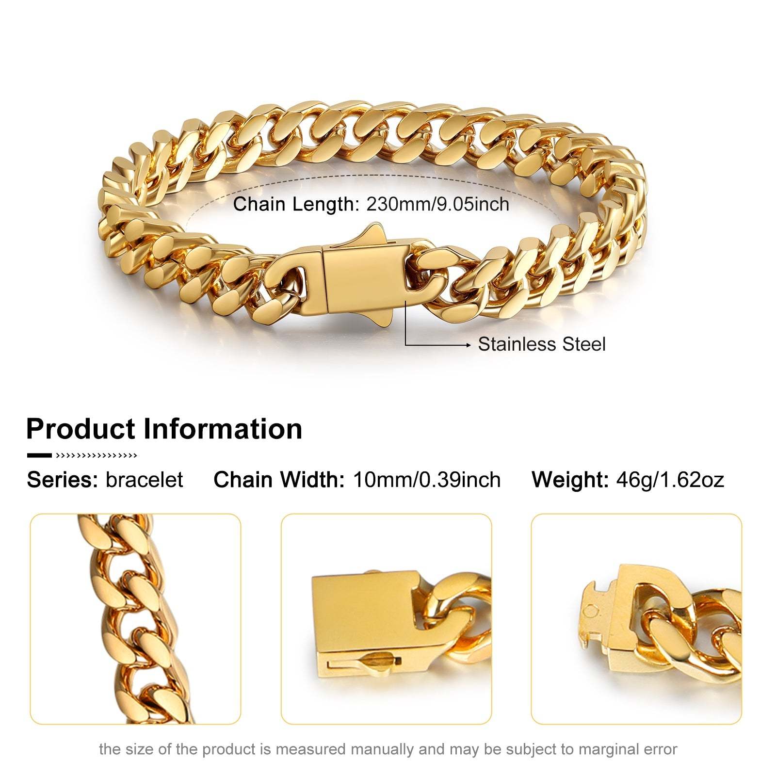 Father's Day Gift Cuban Link Chain Bracelet Stainless Steel 10mm Men Bracelet-Engravingift