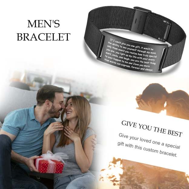 Christmas Gift Men ID Bar Bracelet Engraved Inspirational Message Bracelet for Him