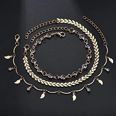 Mother's Day Gift Three Layers Anklets Bracelet Beach Anklet Set Tassel Leaf Arrow Anklet Sequins anklet-Engravingift