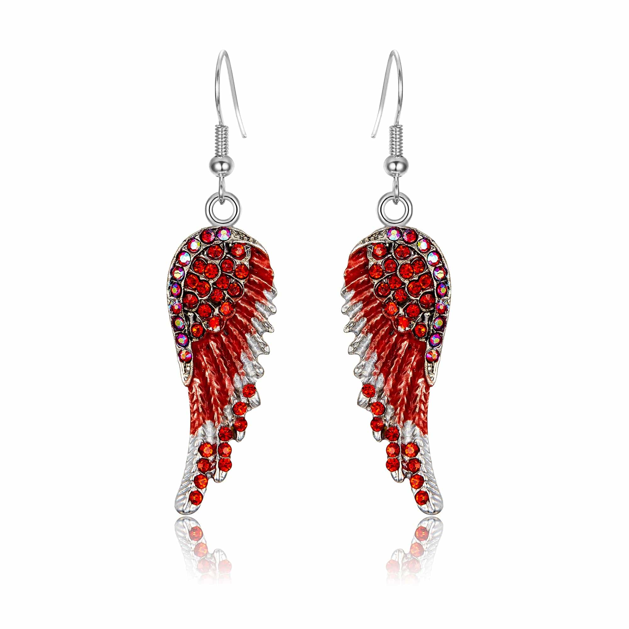 Angel Wing Hook Earrings Austrian Crystal Silver-Tone Red Earring MelodyNecklace