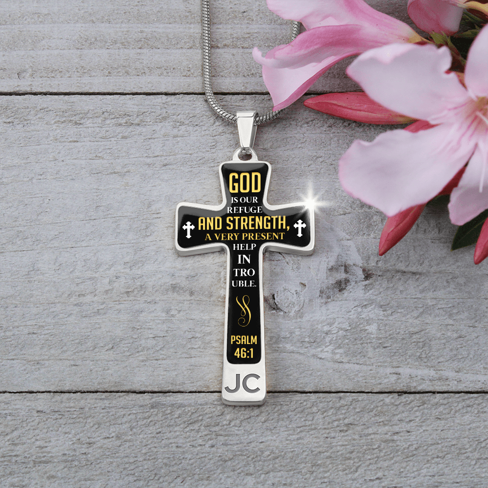 Mother's Day Gift God is Our Refuge - Graphic Cross Necklace-Engravingift