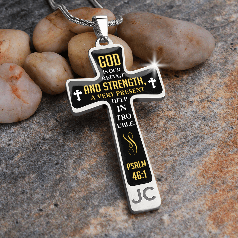 Mother's Day Gift God is Our Refuge - Graphic Cross Necklace-Engravingift