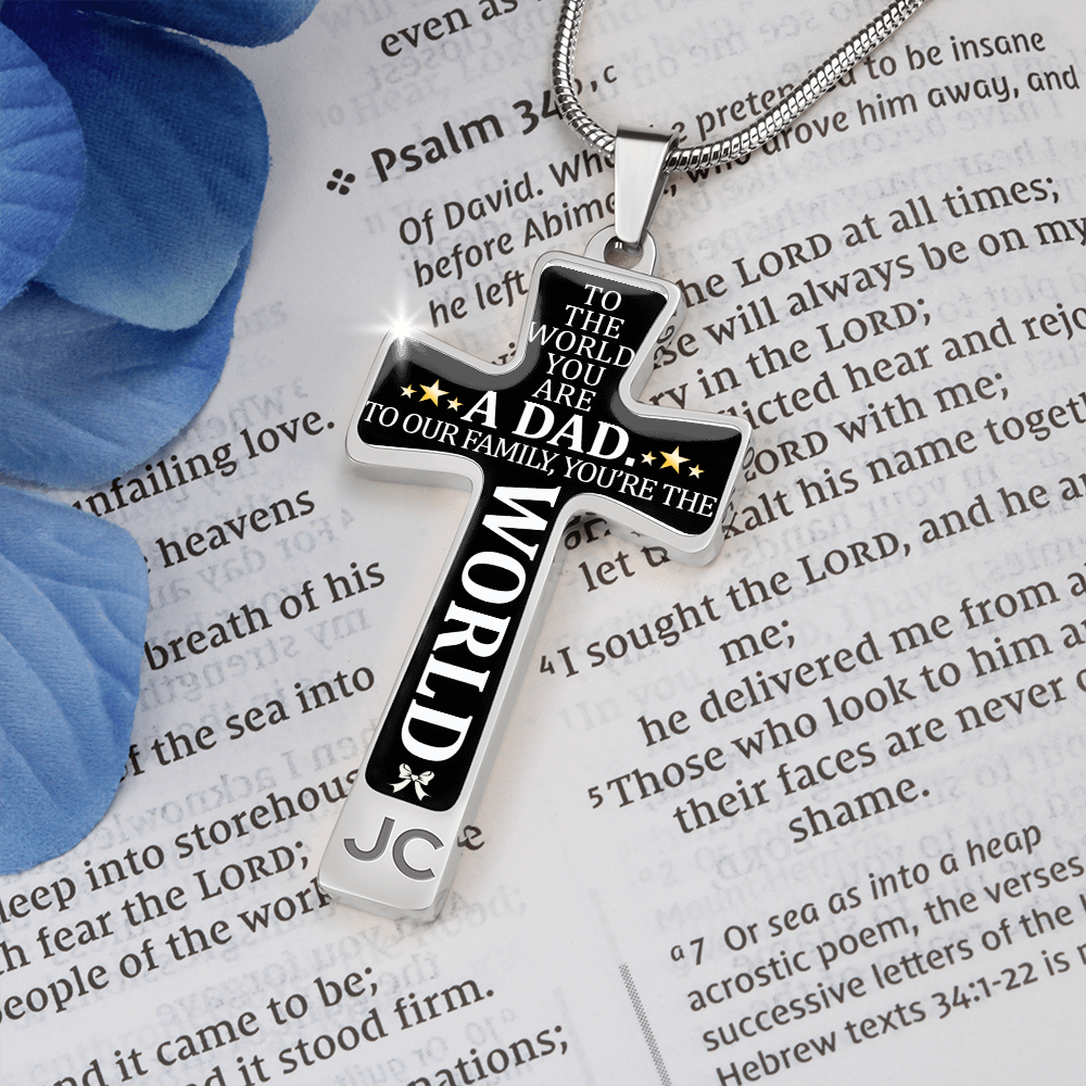 Father's Day Gift To the World You are a Dad - Graphic Cross Necklace-Engravingift